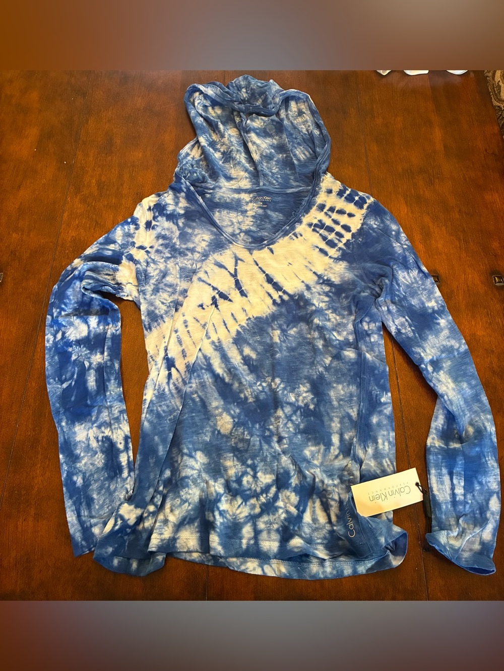 Calvin Klein Performance Blue and White Tie-Dye Long Sleeve Hoodie